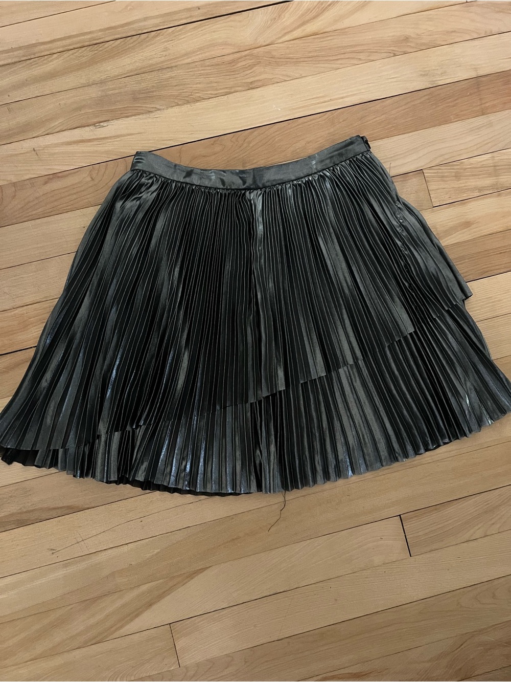 Wilfred Metallic Black Pleated Skater Skirt